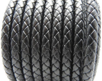 Cordon simili cuir noir tressé diamètre 5mm pour création de bracelet ou collier