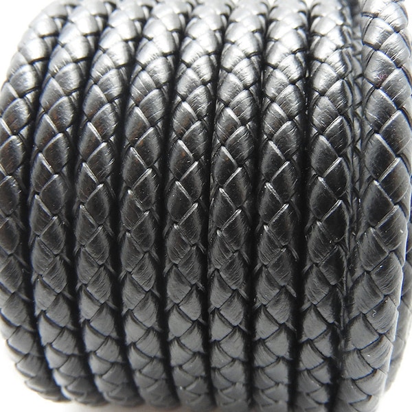Cordon simili cuir noir tressé diamètre 5mm pour création de bracelet ou collier