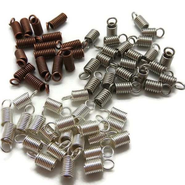 20 Embouts ressorts Ø3mm argenté cuivré ou platine pour cordon rond Ø3mm