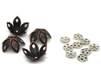 Coupelles Calotte Vasque, Intercalaire pour collier de perles en argent tibétain ou métal cuivre