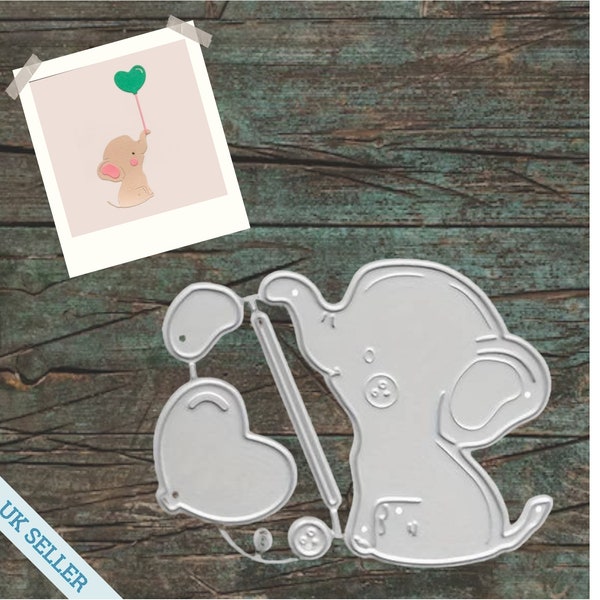 Cute Elephant with Heart on a String Metal Cutting Die for Card Making | Scrapbooking | Paper Crafts | Craft Supplies | Stencil | Stamp