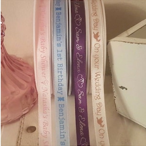 10mm personalisiertes bedrucktes Band - Hochzeitsgeschenke, Taufe, Babyparty, Kuchendekor, Geschäftsverpackung, Geschenkverpackung - Made in UK