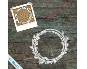 Circle Wreath Frame with Leaves Metal Cutting Die for Card Making | Scrapbooking | Paper Crafts | Craft Supplies | Stencil | UK Seller