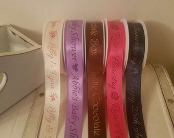 25mm Personalised Printed Ribbon - Wedding Favours, Christening, Baby Shower, Cake Decor, Business Packaging, Gift Wrapping - Made in UK