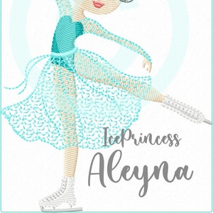 Embroidery file Ice Princess Aleyna 13x18 fill stitch ice skater embroidery pattern ice scater girl princess embroidery pattern embroidery motif