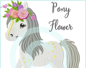 Stickdatei Pony Flower Pferd Füll 13x18 Stickmuster Stickmotiv embroidery pattern pony horse flower