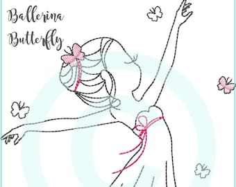 Embroidery file Ballerina Butterfly 13x18 Redwork Appli embroidery pattern ballerina girl embroidery pattern embroidery motif