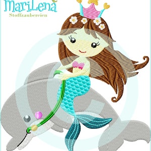 Embroidery file mermaid on dolphin fill 13x18 (5x7&quot;) Mermaid Dolphin embroidery pattern embroidery pattern embroidery motif