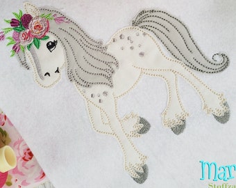 Embroidery file Pony Flower Horse Applique 13x18 Embroidery pattern Embroidery motif pony horse flower