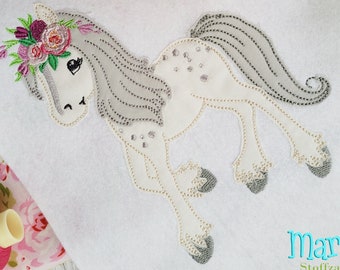 Embroidery file Pony Flower Horse Appli 13x18 embroidery pattern embroidery pattern pony horse flower