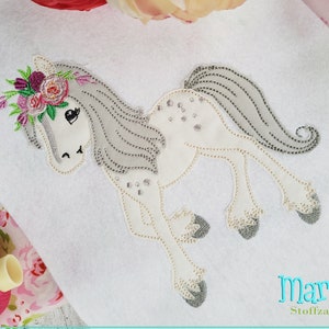 Fichier de broderie Pony Flower Horse Appli 13x18 motif de broderie motif de broderie poney cheval fleur