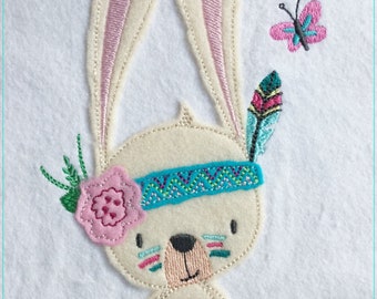 Stickdatei  Indian Bunny Appli 13x18 (5x7") Stickmuster Stickmotiv Hase embroidery pattern  appliqué