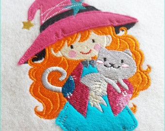 Embroidery file witch Antonella Morgenstern appli 13x18 cat embroidery pattern embroidery pattern witch cat