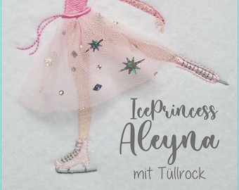 Stickdatei Eisprinzessin Aleyna Version Tüllrock 13x18 Redwork Appli embroidery pattern ice scater girl princess  Stickmuster Stickmotiv