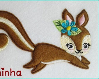 Stickdatei  Eichhörnchen Fussel  Appli 13x18 (5x7") Stickmuster Stickmotiv embroidery pattern  appliqué squirrel