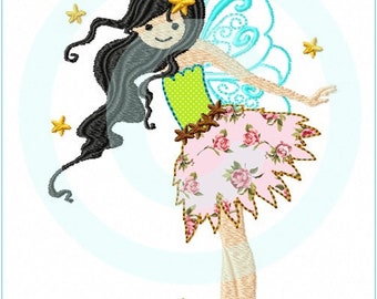 Stickdatei Little Fairy 2 Appli 13x18 (5x7") Elfe Fee Fransenappli Stickmuster Stickmotiv doodle embroidery pattern  appliqué