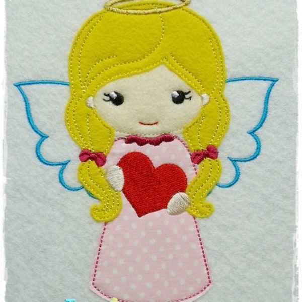 Fichier de broderie AngelGirl Heart Appli 13x18 (5x7 ») motif de broderie motif de broderie ange motif de broderie appliqué ange