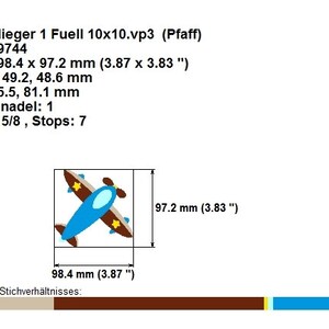 Stickdatei Flieger 1 Füll 10x10 4x4 Stickmuster Stickmotiv Flugzeug embroidery pattern plane Bild 4