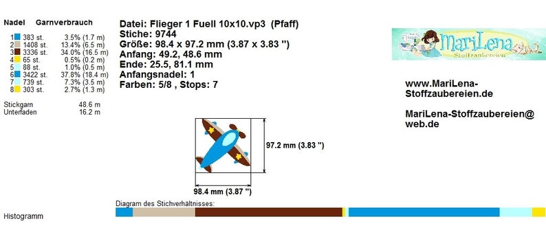 Stickdatei Flieger 1 Füll 10x10 4x4 Stickmuster Stickmotiv Flugzeug embroidery pattern plane Bild 4
