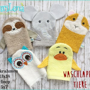 Embroidery file set washcloth wash mitt animals 4 ITH 13x18 embroidery pattern design embroidery pattern embroidery motif