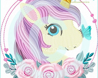 Stickdatei Einhorn Button Füll 10x10 embroidery pattern unicorn pony horse Stickmuster Stickmotiv Stickvorlage