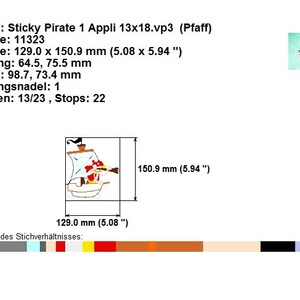 Stickdatei Sticky Pirate 1 Appli 13x18 5x7 Stickmuster Stickmotiv embroidery pattern appliqué Bild 5