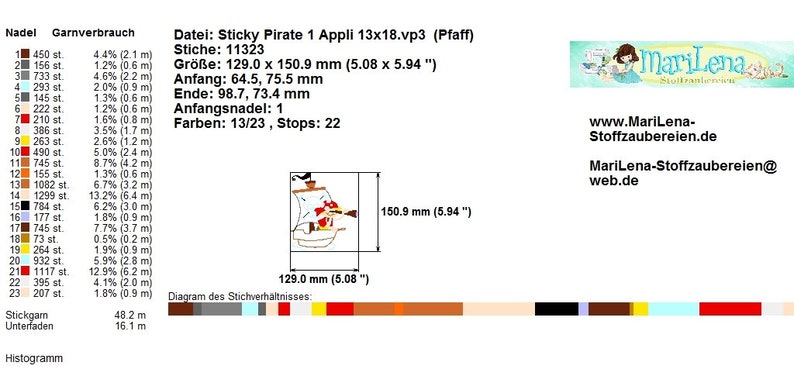 Stickdatei Sticky Pirate 1 Appli 13x18 5x7 Stickmuster Stickmotiv embroidery pattern appliqué Bild 5