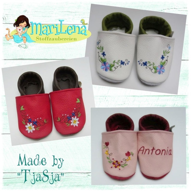 Stickdateien Set Puschen Blumenranken 1 ca. 6cm Stickmuster Stickmotiv embroidery pattern baby shoes flowers imagem 2