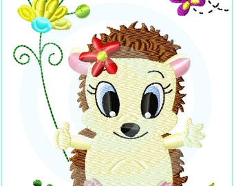Stickdatei Igelinchen im Blumengarten Füll 10x10 (4x4") Stickmuster Stickmotiv Igel embroidery pattern  hedgehog