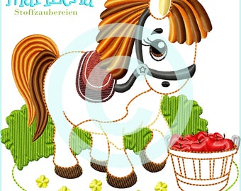 Stickdatei  Apple Blossom auf Wiese  Appli 13x18 (5x7") Stickmuster Stickmotiv Pferd embroidery pattern  appliqué pony horse