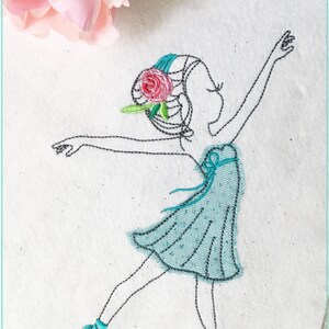 Archivo de bordado Bailarina Rosa 13x18 Redwork Appli patrón de bordado bailarina niña patrón de bordado motivo de bordado