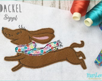 Stickdatei Dackel Seppl Appli 10x10 (4x4") appliqué embroidery pattern dachshund dog Stickmuster Stickmotiv