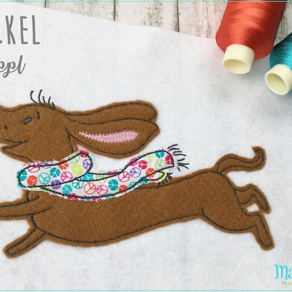 Stickdatei Dackel Seppl Appli 10x10 (4x4") appliqué embroidery pattern dachshund dog Stickmuster Stickmotiv