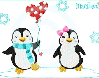 Embroidery file penguin in love filling 13x18 (5x7") embroidery pattern embroidery motif penguin embroidery pattern penguin love balloon