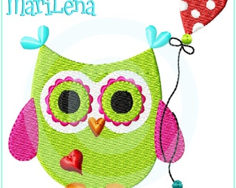 Embroidery file Euli in Love Fill 10x10 (4x4") embroidery pattern embroidery pattern owl balloon heart