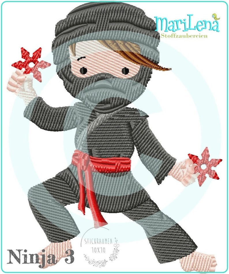 Stickdatei Ninja 3 Füll 10x10 embroidery pattern ninja fighter boy Stickmuster Stickmotiv Junge Bild 1