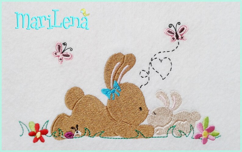 Stickdatei Mom&Me Hasen Füll 13x18 5x7 Stickmuster Stickmotiv embroidery pattern bunny butterfly flower Bild 2