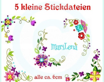 Stickdateien Set  Puschen Blumenranken 1    ca. 6cm Stickmuster Stickmotiv embroidery pattern  baby shoes flowers