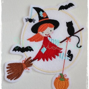 Stickdatei Hexe Lil Witch Füll 13x18 Stickmuster Stickmotiv embroidery pattern witch bat cat Bild 2