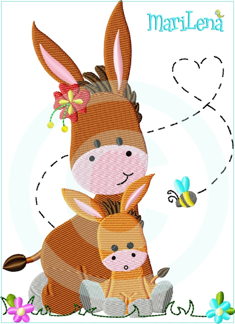 Stickdatei Mom&Me Eselchen Baby Füll 13x18 5x7 Stickmuster Stickmotiv embroidery pattern donkey Bild 1