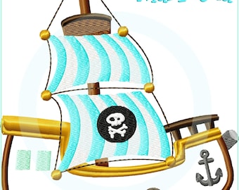 Stickdatei Piratenschiff 2 Teilappli 13x18 (5x7") Stickmuster Stickmotiv embroidery pattern  appliqué doodle corsair