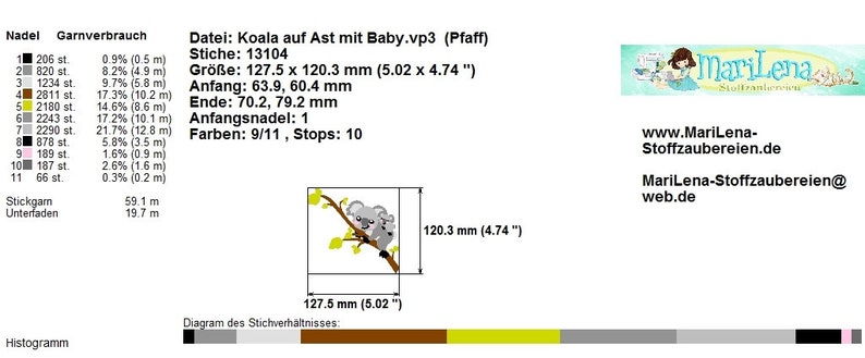 Stickdatei Set Koalas Füll 10x10 u. 13x18 Stickmuster Stickmotiv embroidery pattern koala baby Bild 5