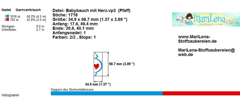 Stickdatei Babybauch mit Herz 10x10 4x4 Stickmuster Stickmotiv embroidery pattern baby belly Bild 3