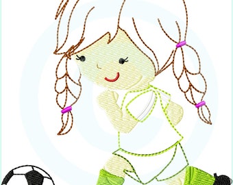 Stickdatei Fussballerin Appli 13x18 (5x7") Stickmuster Stickmotiv machine embroidery pattern  soccer player girl appliqué