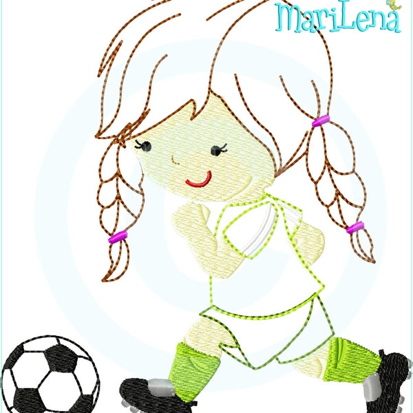 Stickdatei Fussballerin Appli 13x18 (5x7") Stickmuster Stickmotiv machine embroidery pattern  soccer player girl appliqué