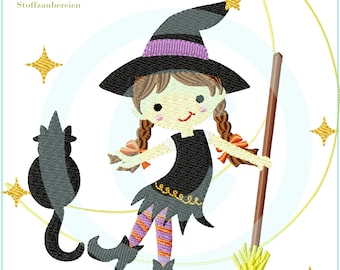 Stickdatei  Hexe Cute Witch   13x18  Stickmuster Stickmotiv machine embroidery design by MariLena