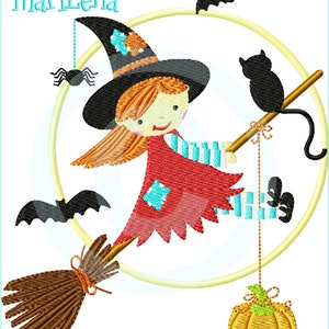 Stickdatei Hexe Lil Witch Füll 13x18 Stickmuster Stickmotiv embroidery pattern witch bat cat Bild 1