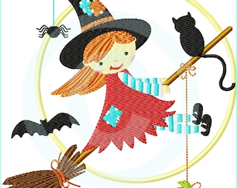 Embroidery file witch Lil Witch fill 13x18 embroidery pattern embroidery motif embroidery pattern witch bat cat