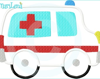 Stickdatei Krankenwagen Ambulanz Appli 13x18 (5x7") Stickmuster Stickmotiv embroidery pattern  ambulance appliqué  MariLena