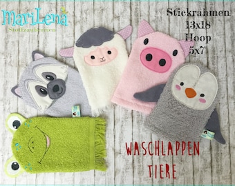 Stickdatei Set Waschlappen Waschhandschuh  Tiere 3 ITH 13x18 embroidery pattern Design Stickmuster Stickmotiv